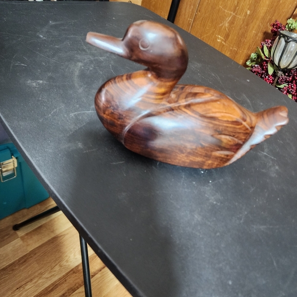 VINTAGE CARVED IRONWOOD DUCK FIGURE WOOD DUCK DECOY - Picture 3 of 6